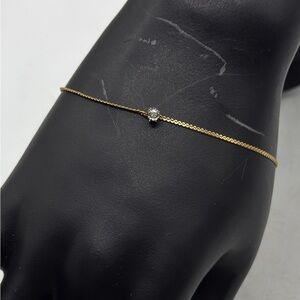 Vintage Gold Tone Dainty Delicate Bracelet Chain Rhinestone Bangle Bride Wedding